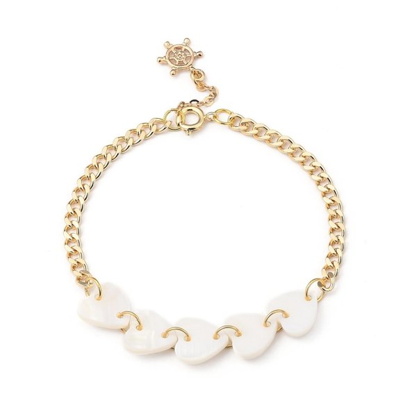 NWOT  Natural sea shell heart link bracelet Gold Plated Brass Mix & Match 2/$10 - Picture 1 of 4
